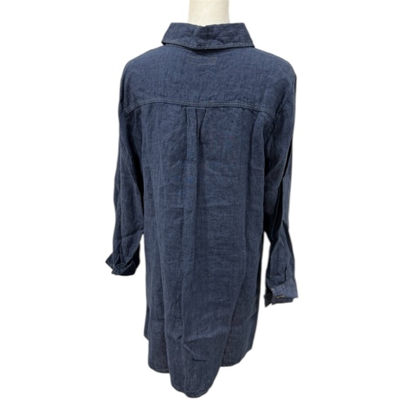 Flax 100% Linen Dark Chambray Long Sleeve Button Up Linen Shirtdress - Picture 5 of 10